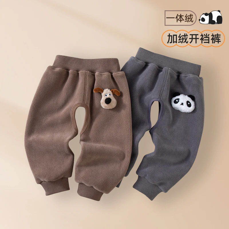 开裆裤男宝宝春秋男童秋冬薄绒加绒男款婴儿外穿长裤儿童秋季裤子