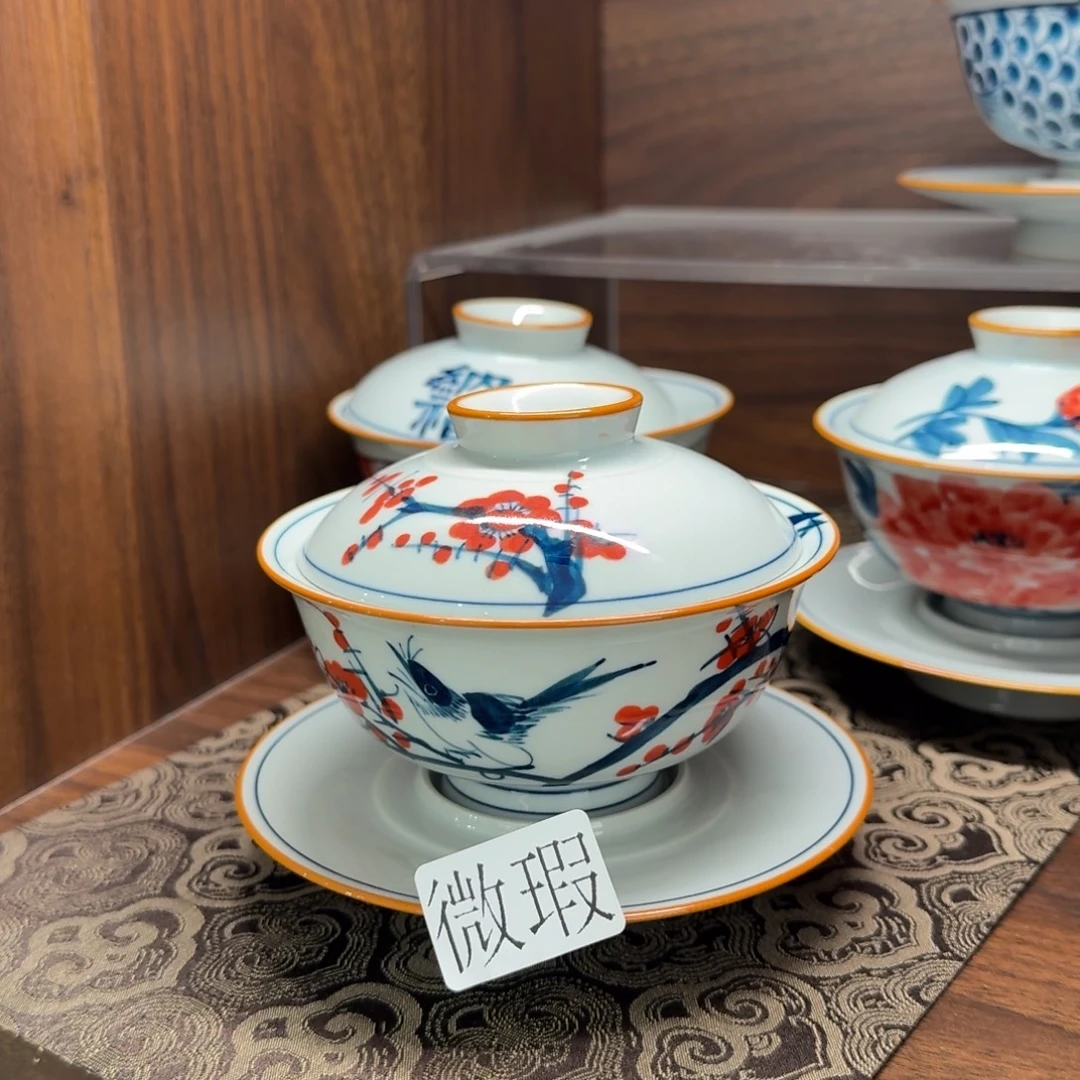 釉下手绘茶具微瑕