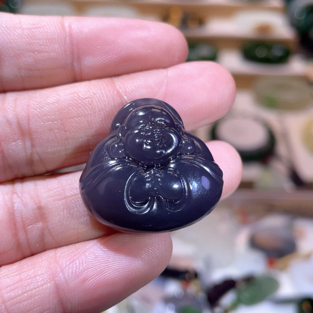 和田玉未镶嵌颈饰收藏级皇家紫抱抱佛