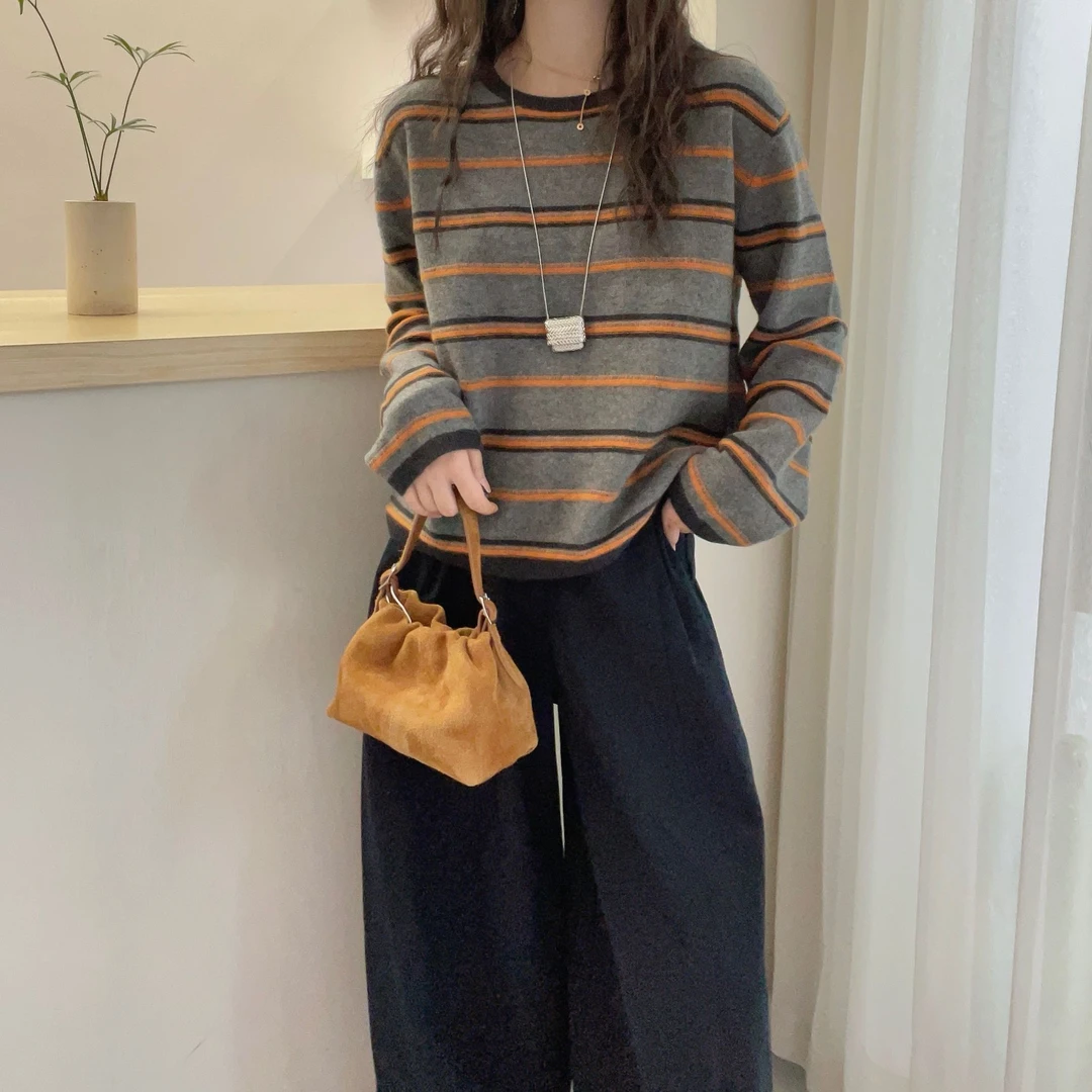 设计感条纹毛衣女2025新款秋季时尚百搭针织衫高级感宽松打底上衣