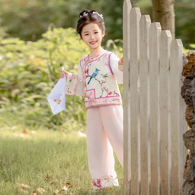 三月三春秋碎花唐装公主童装女宝刺绣中国风汉服民族风格格服