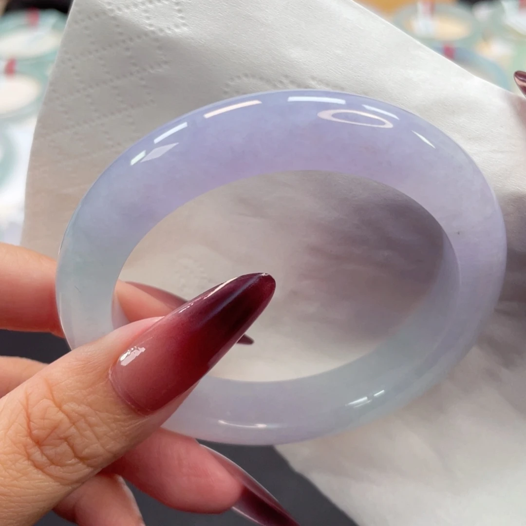 未镶嵌手镯翡翠8号56糯冰起胶紫罗兰