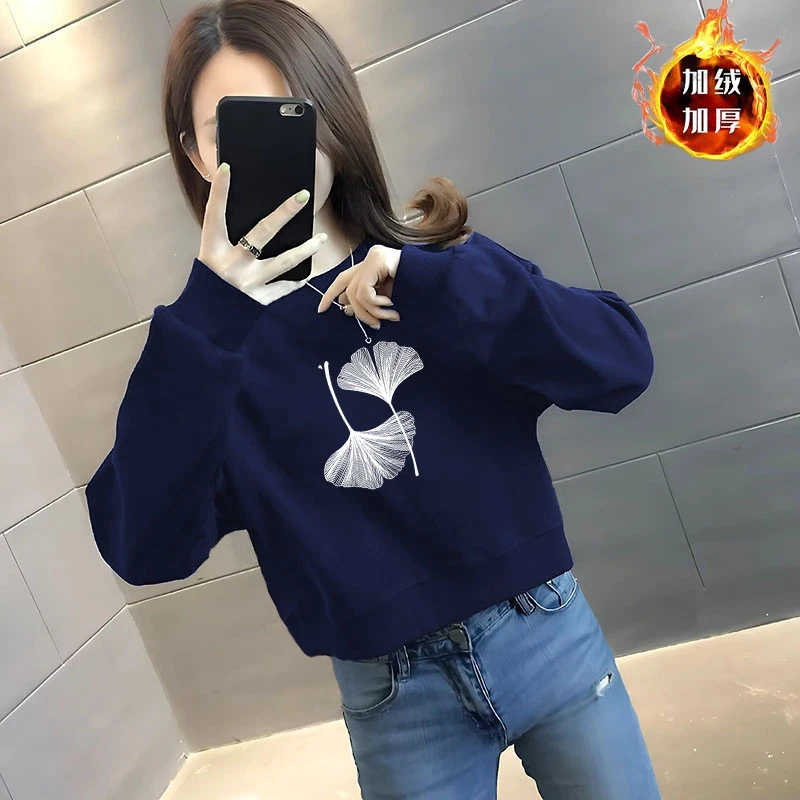 加绒加厚华棉秋冬季新款高腰百搭卫衣女短款外套气质减龄长袖上衣