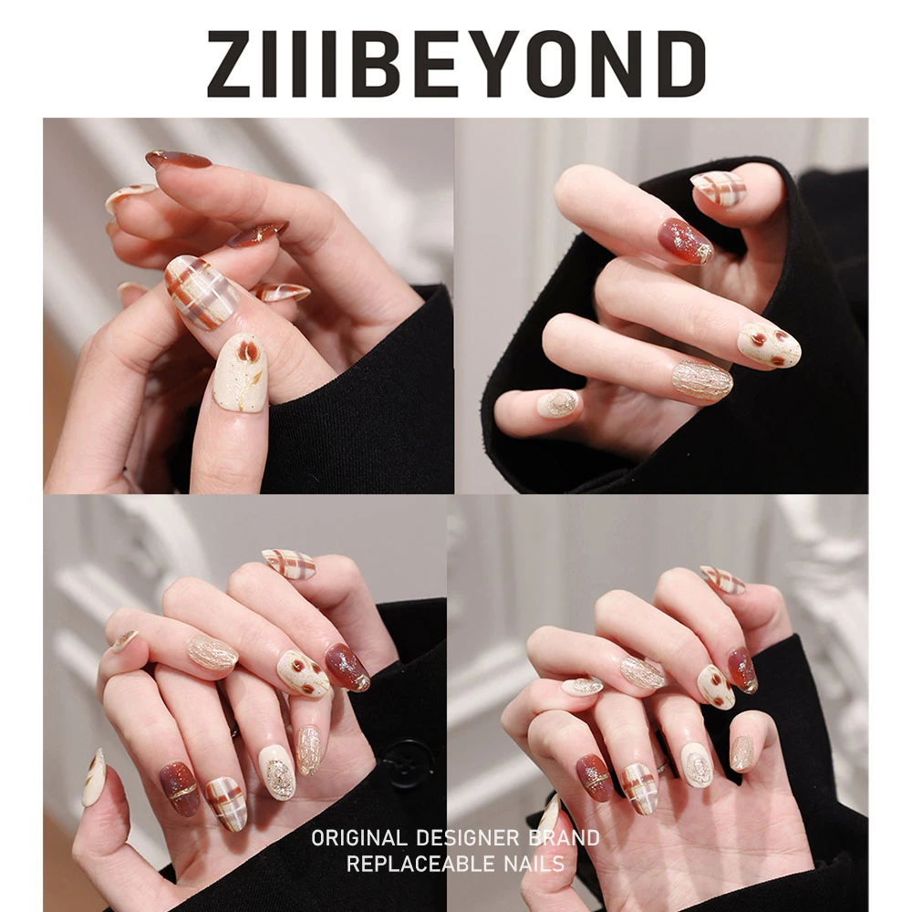 再变 【樱甜奶冻】甜美日韩新款纯手工贵妇秋冬原创穿戴甲短款ZB282