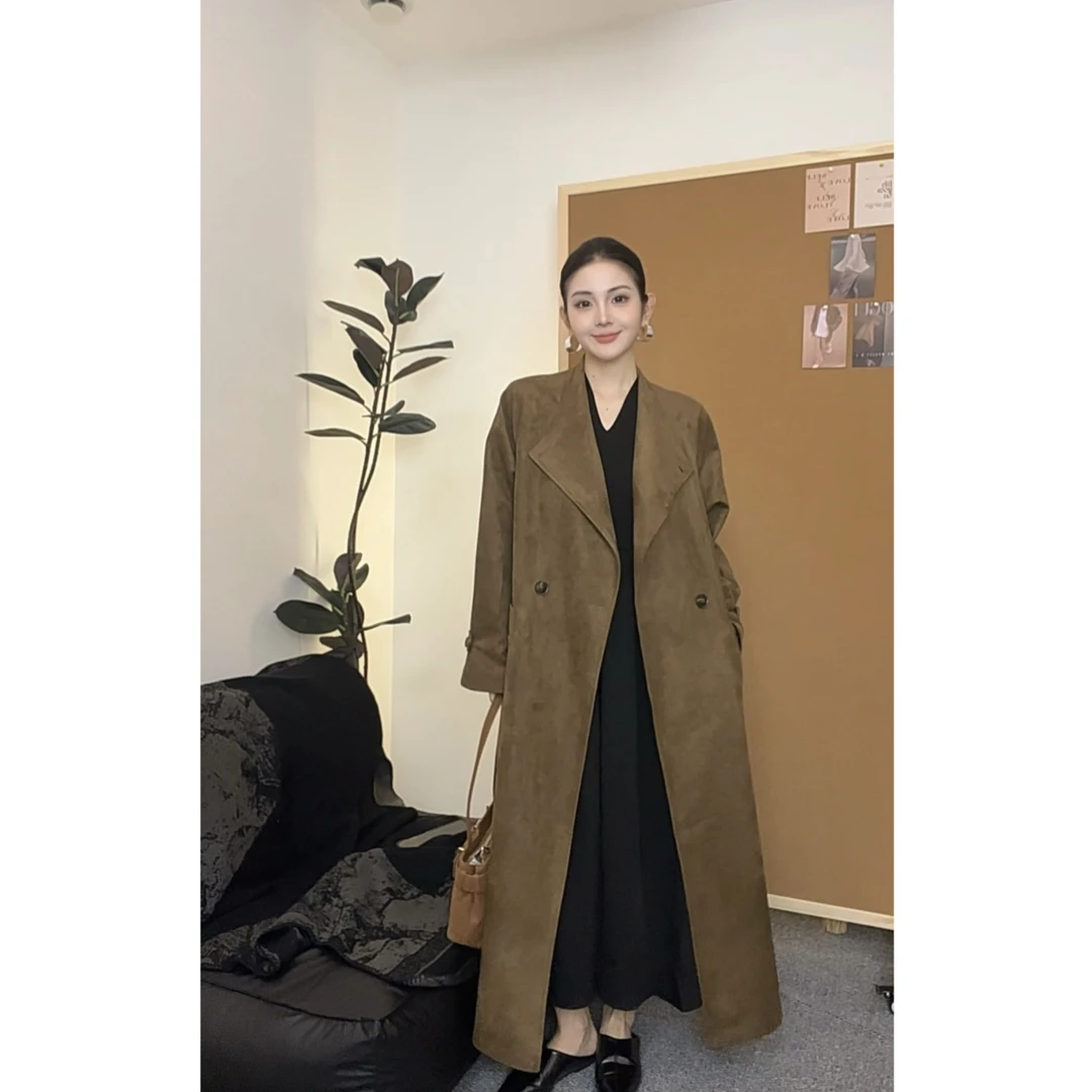 长款大翻领风衣外套2025秋季装新品女装时尚洋气显瘦气质长外套