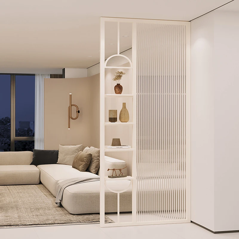 奶油风屏风艺术玻璃半墙隔断客厅入户玄关遮挡简约现代干湿洗手台