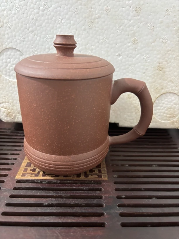 宜兴原矿紫泥、粗砂竹节光素杯、容量500cc