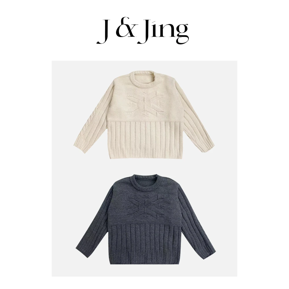 J&Jing-「雪季情诗」-冬季粗花雪花保暖厚款圆领毛衣Y25608