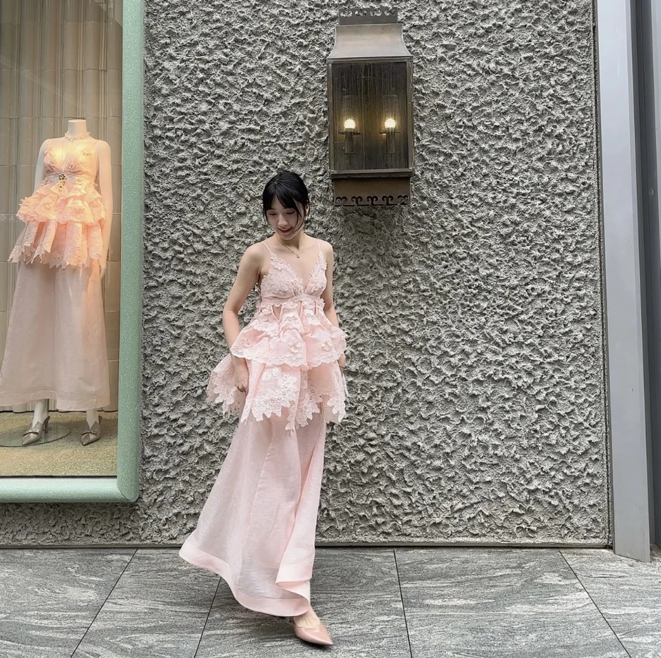 ZMM 长裙A字裙吊带碎花连衣裙宴会性感优雅轻奢公主显瘦气质