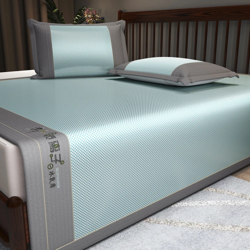 【莫奈】新款碳光绣花凉感冰藤席凉感三件套