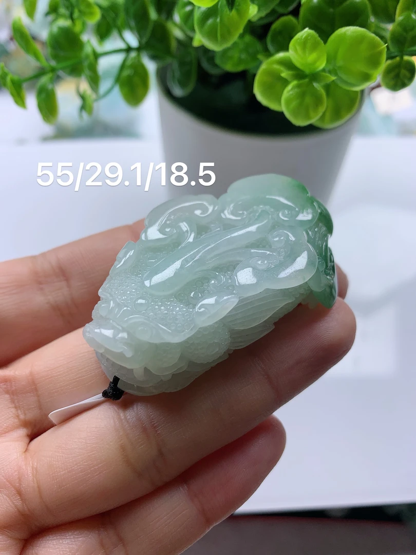 天然翡翠A货冰润龙鳞貔貅手把件吊坠两用款
