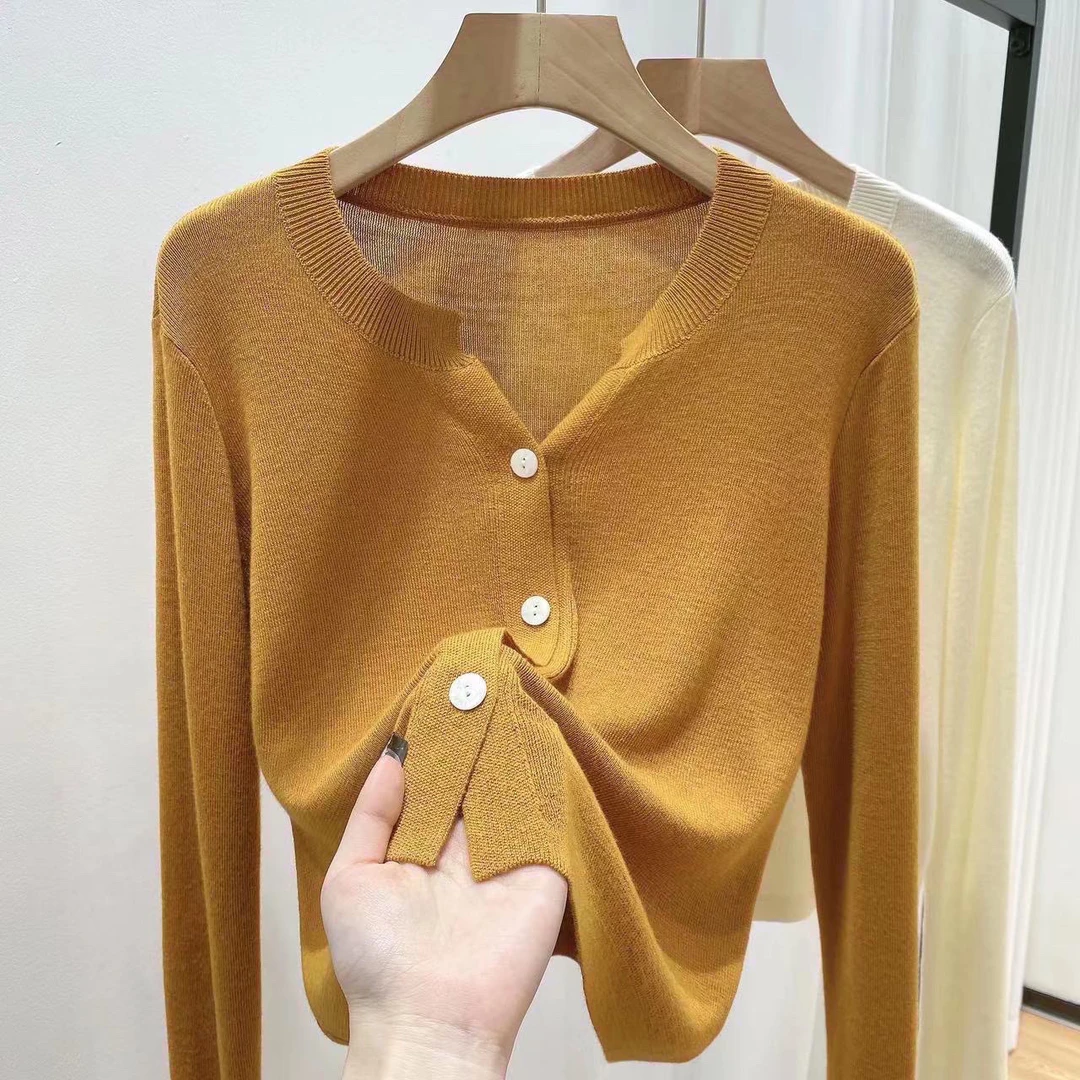 长袖V领针织开衫女装2025年春季新款短款气质百搭显瘦外套上衣