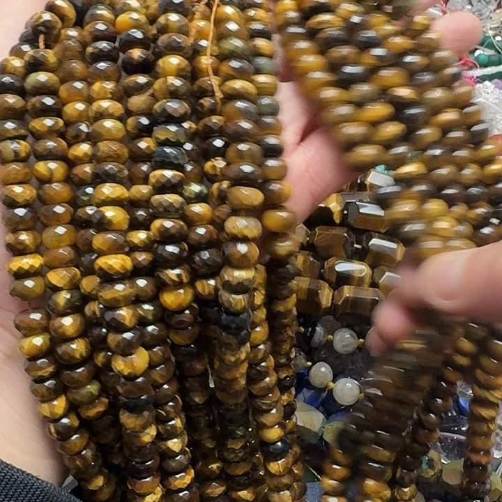 玛瑙/玉髓未镶嵌珠宝半成品一条10mm黄虎切面算盘