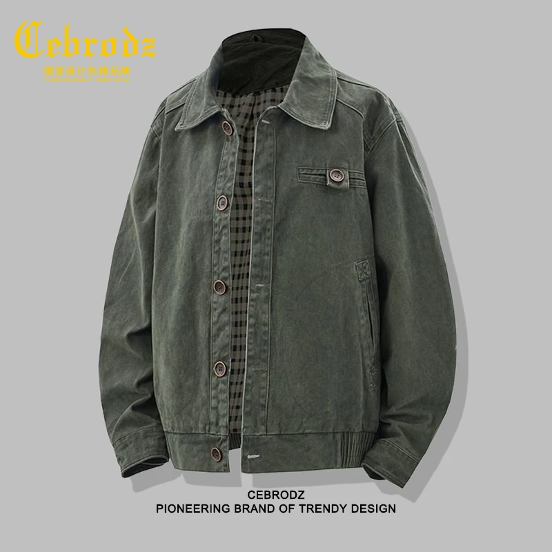 法国Cebrodz军旅风复古高密重磅纯棉水洗工装男士秋季宽松夹克男