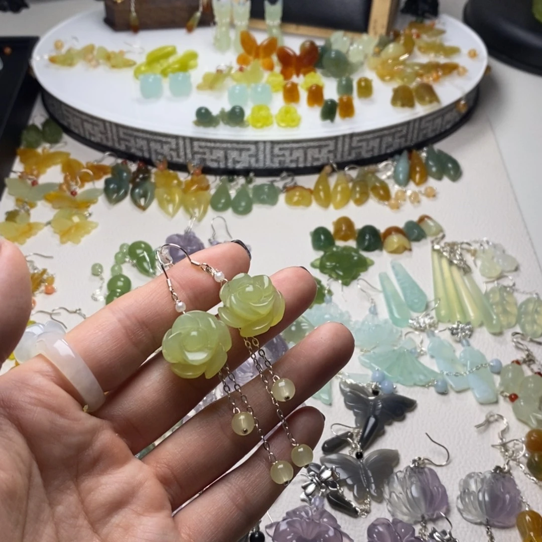 蛇纹石玉合金耳饰/颈饰