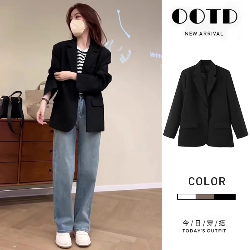 黑色西装外套女小个子2025春秋短款韩系高级感气质休闲西服上衣新