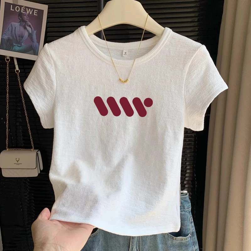 欧货肌理感正肩短袖女打底上衣圆领短款t恤韩系棉纱甜辣短款短袖