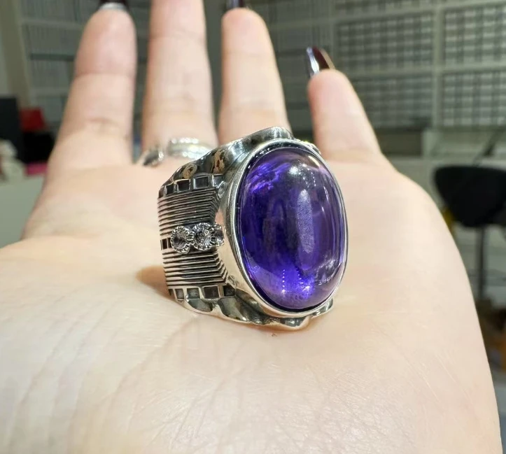 925银戒指 紫锆戒指 男女同款闭口戒指