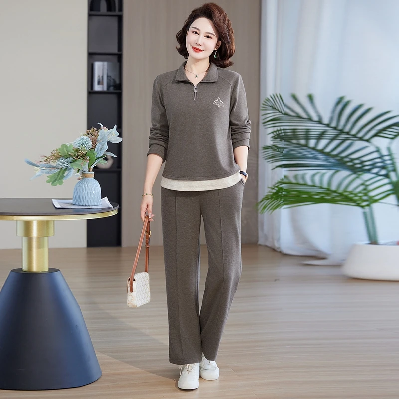 春秋季妈妈装卫衣裤子两件套薄款长袖中老年女装运动服休闲套装潮