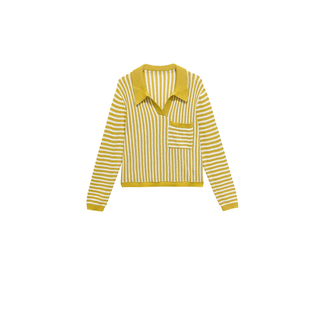 【亚楠本楠】元气衫◆秋季新款进口精梳棉元气黄条纹POLO针织衫8457