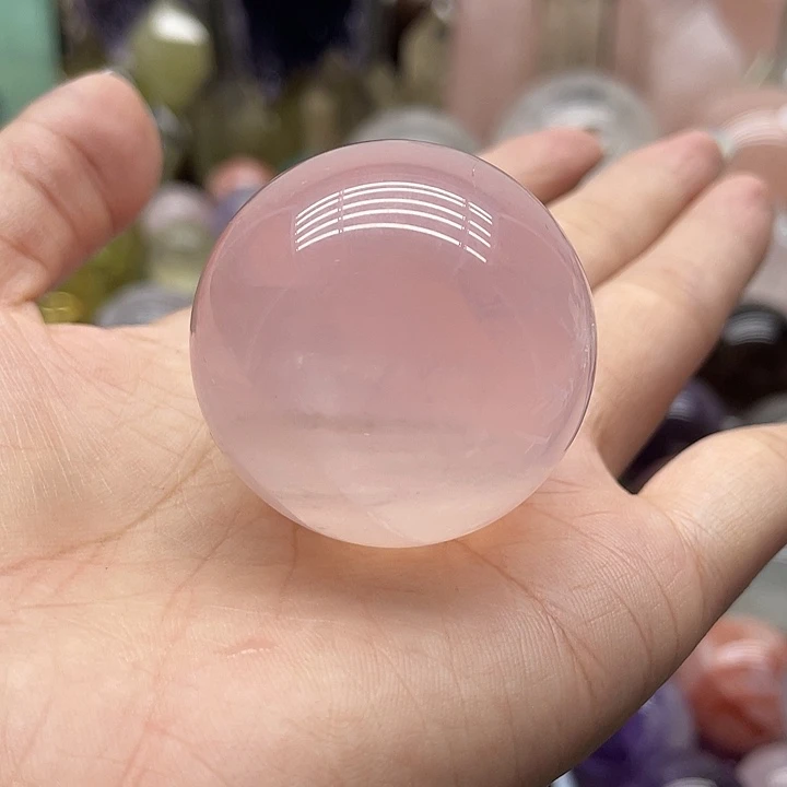 水晶珠宝半成品未镶嵌86粉水晶球六芒星