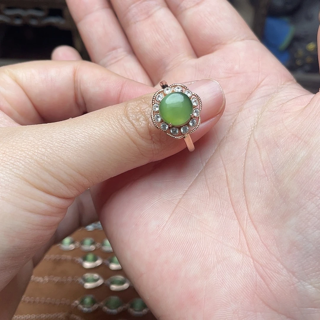 和田玉（碧玉）银S925镶嵌吊坠(赠链)戒指