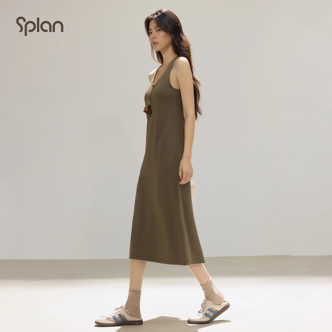 【初秋新品】SPLAN 气质显瘦无袖背心中长款连衣裙25332