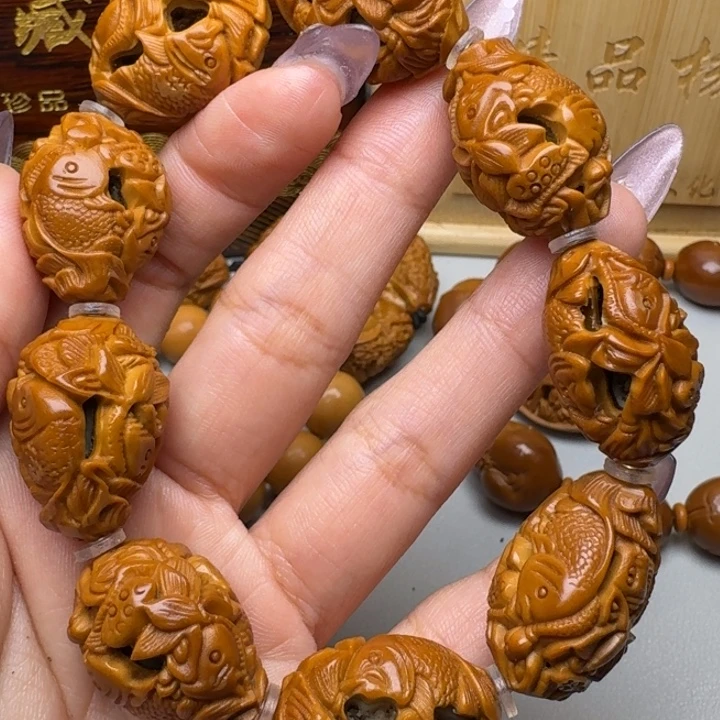 橄榄核手串/手链鱼戏莲花