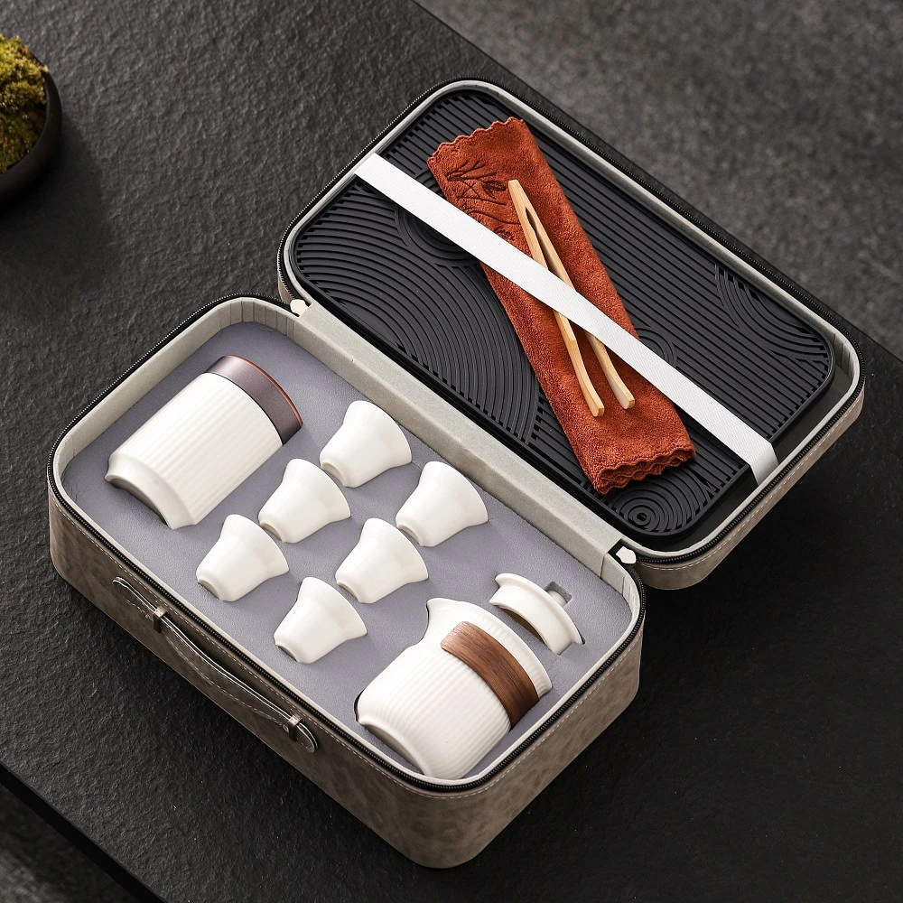 羊脂玉白瓷快客杯旅行茶具茶叶罐套装户外简约便携式陶瓷泡茶壶