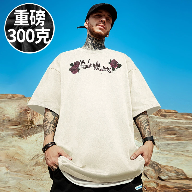 100%纯棉重磅短袖T恤美式潮牌加肥加大码胖子男装夏季半截袖潮流