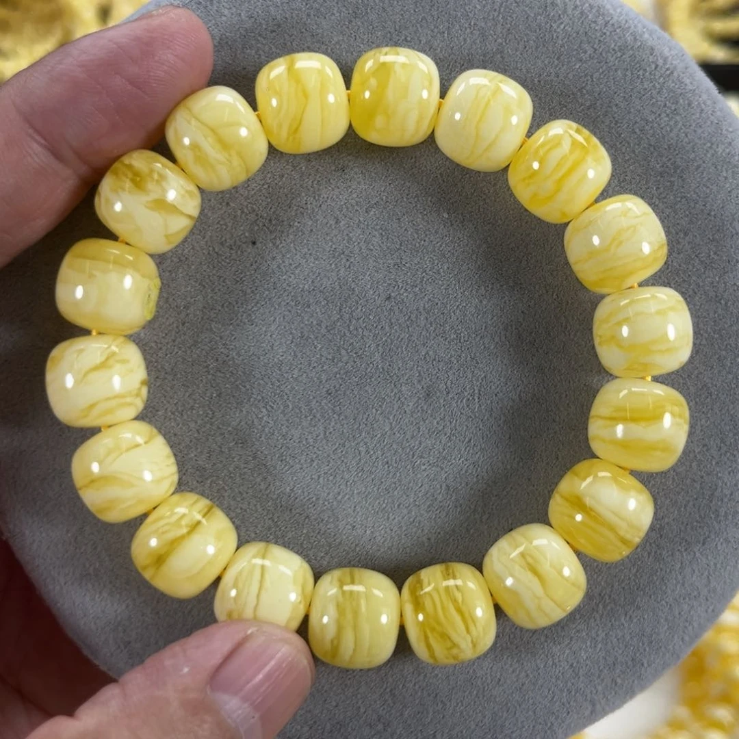 蜜蜡手串未镶嵌俄料同料白蜡金透纹虎皮