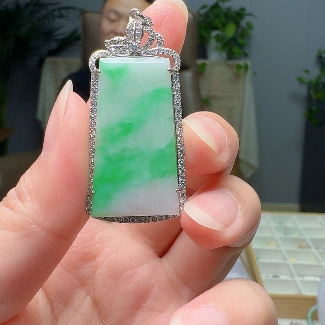 吊坠(不含链)银S925镶嵌翡翠天然