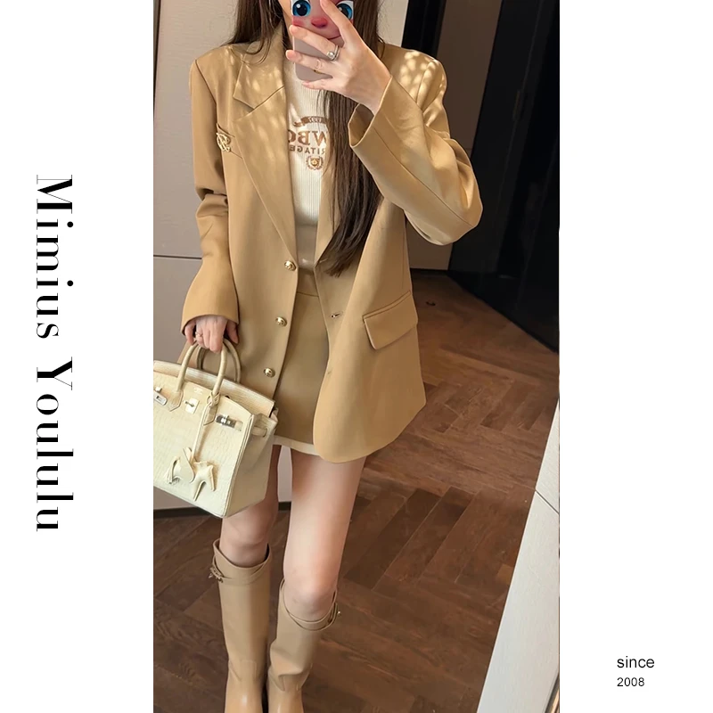 【mimius】P 高级感宽松百搭西装外套(含胸针)+裙裤+衬衫 G07447