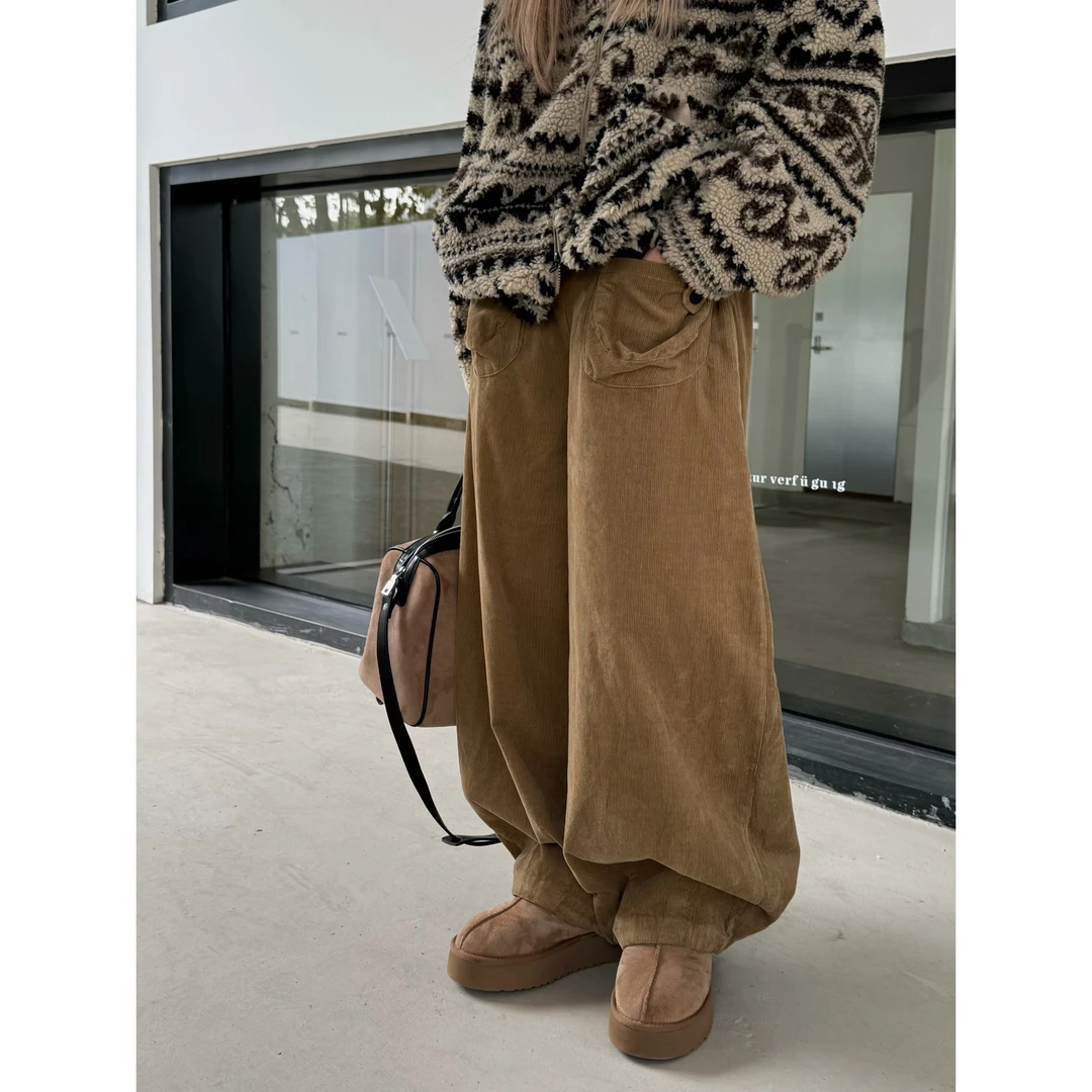 HELLOTANGO《秋日弥敦道》秋冬复古前口袋设计灯芯绒休闲裤851126#