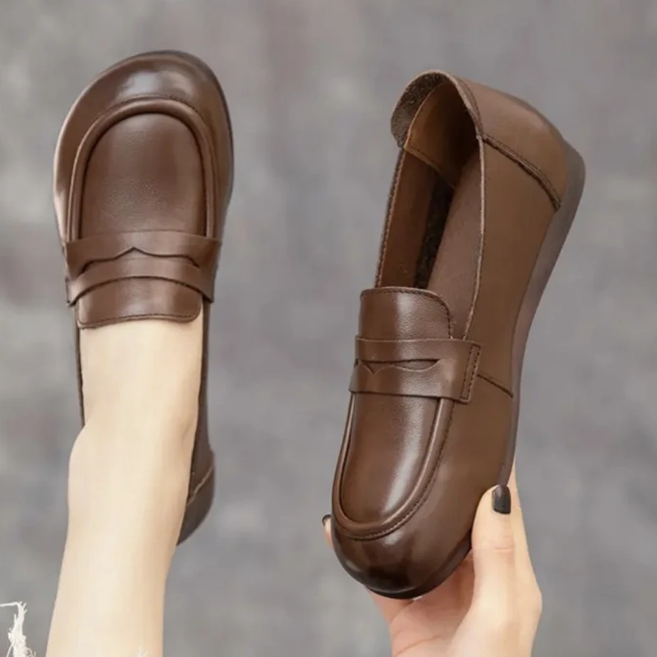 386-6棕色真皮妈妈鞋断码清仓热销