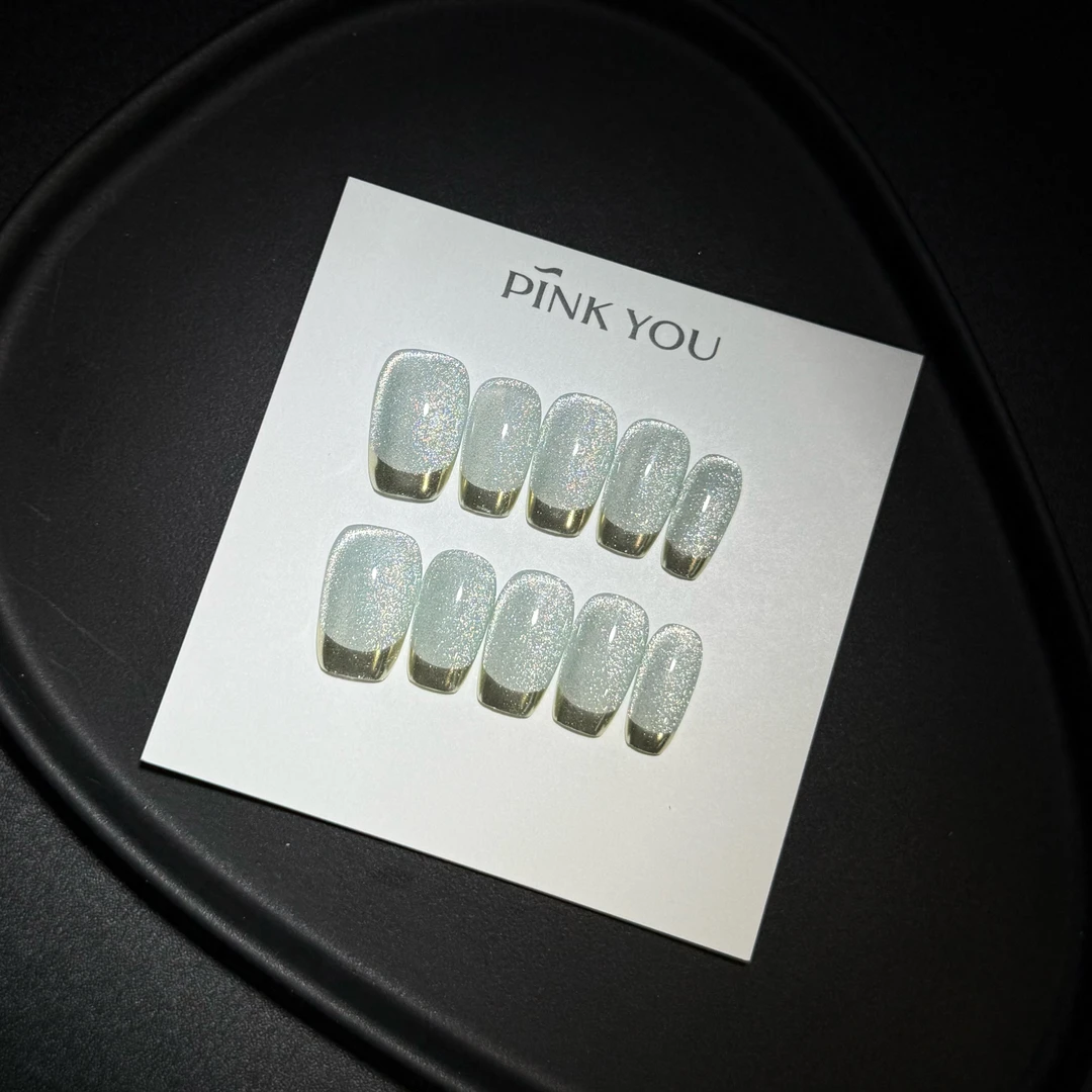 PINK YOU清新日系猫眼镜粉法式甜美日常短款纯手工穿戴甲可拆卸