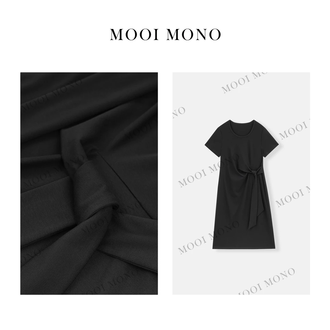 MOOI MONO"柚桉"显瘦时尚舒适百搭气质扭褶设计感连衣裙 L698Z52