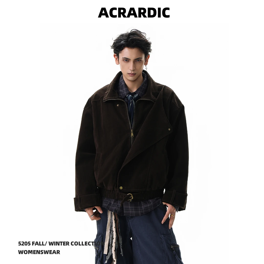 ACRARDIC潮牌高级感不规则麂皮绒短款夹克男街头痞帅小众宽松外套