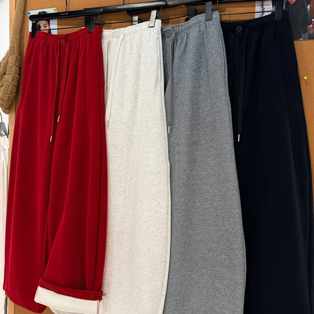 新年红2025 抽绳时尚高腰休闲裤秋冬纯色休闲风微弹休闲阔腿裤ZY