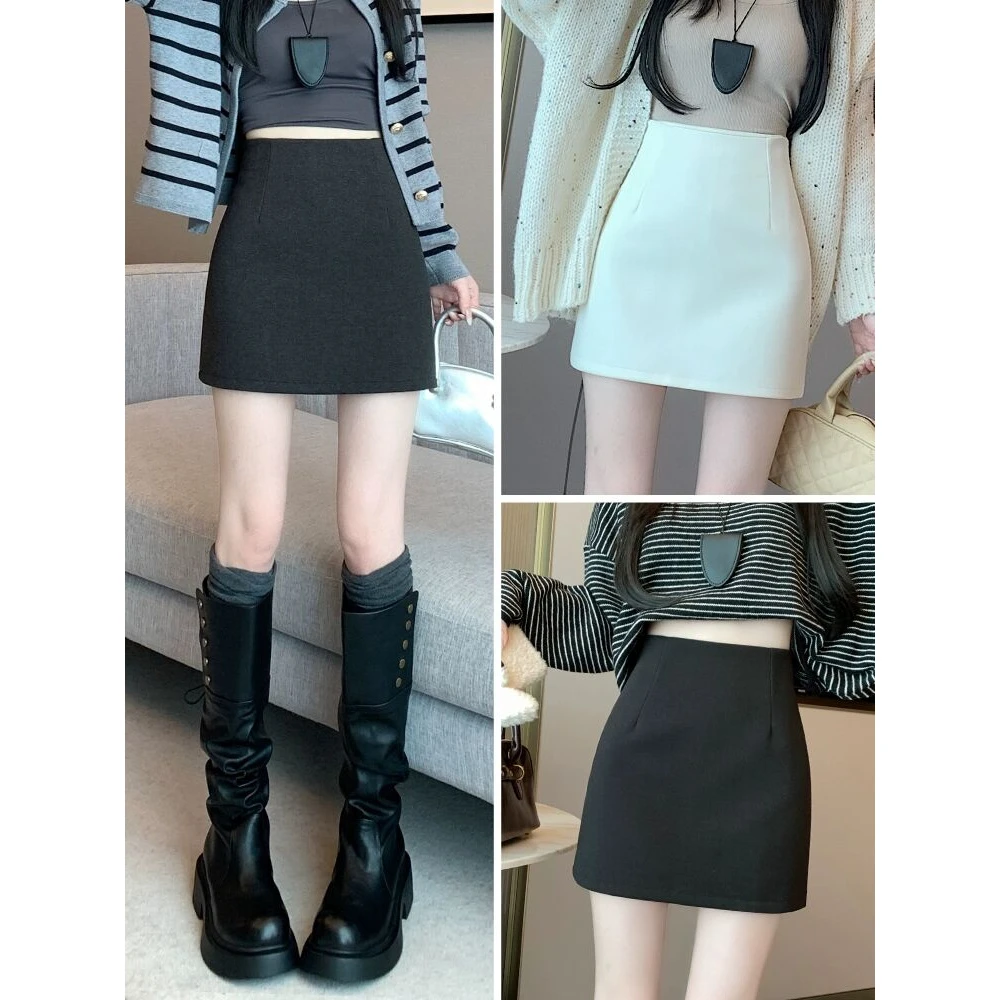 毛呢短裙半身裙秋冬款女2025新款高腰气质紧身白色a字一步包臀裙
