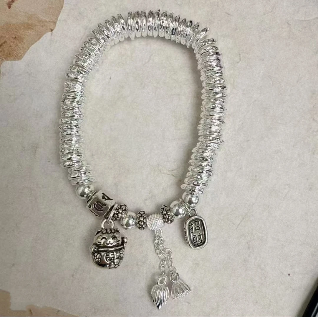 足银手链 足银招米猫盘缠手链气质时尚百搭轻奢个性简约民族风