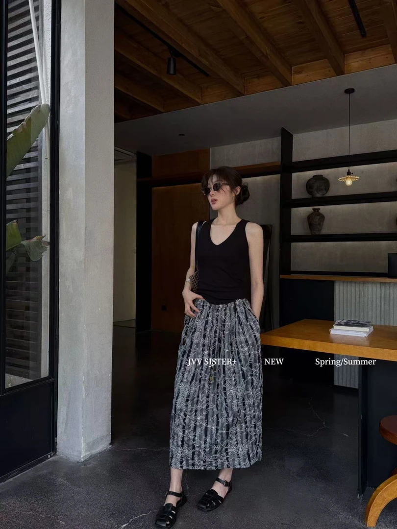 福秒-条纹花花半裙！极简松紧腰宽松百搭半身裙（JJ90333#）JVV