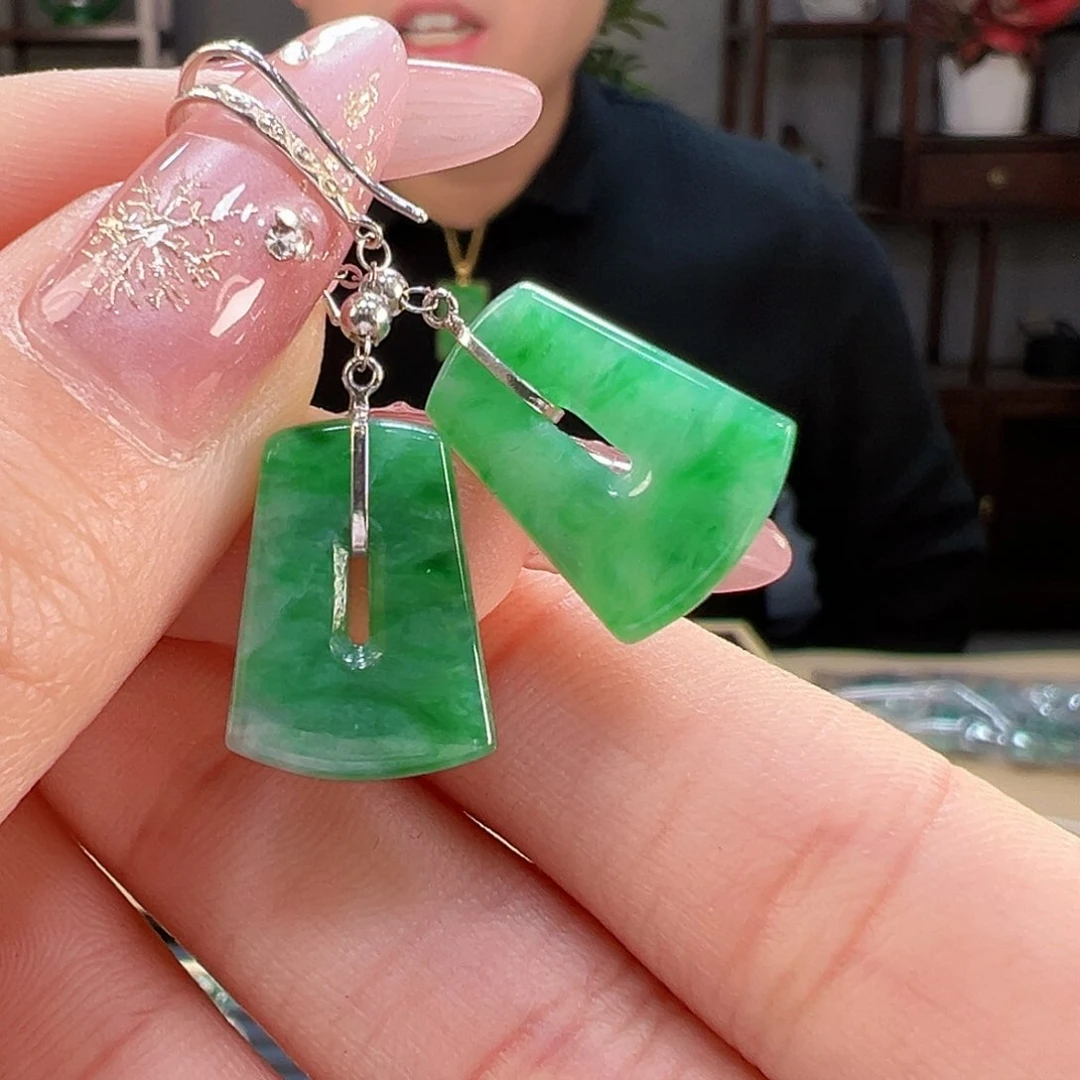 翡翠耳饰18K金镶嵌耳环5