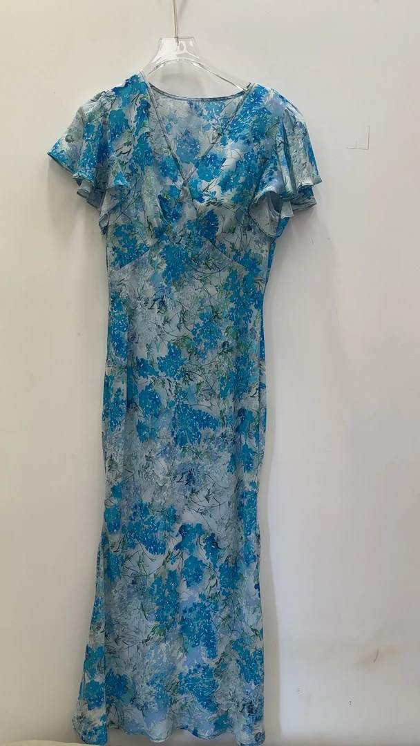 【飞哥女装】夏季新款蓝花桑蚕丝连衣裙268023