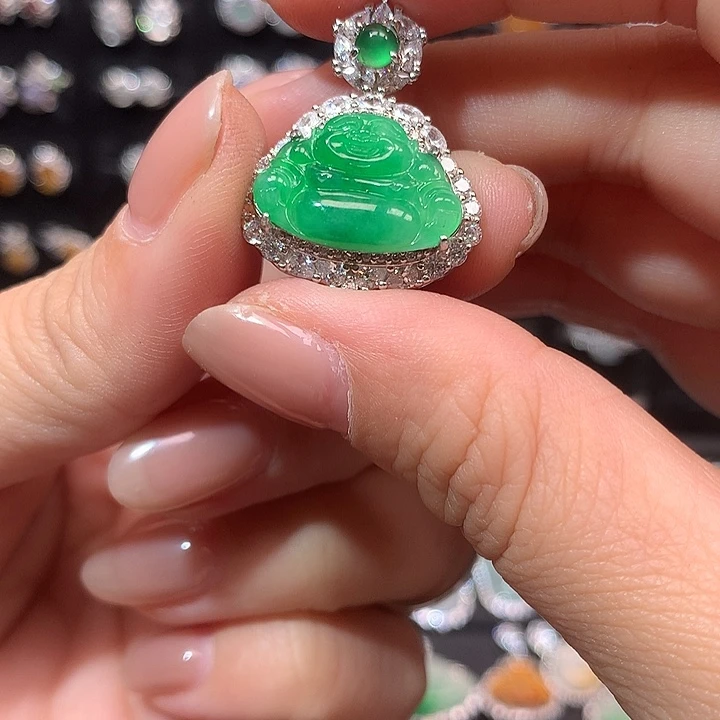 茶***.翡翠银S925镶嵌戒指佛公