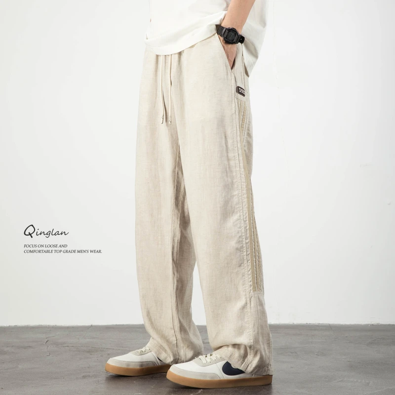 阔腿裤子男直筒宽松大码休闲长裤潮流百搭亚麻裤男士夏季薄款透气