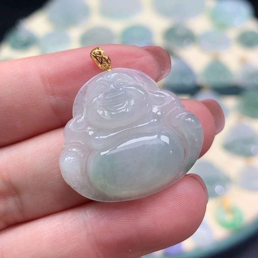 翡翠18K金镶嵌颈饰佛公
