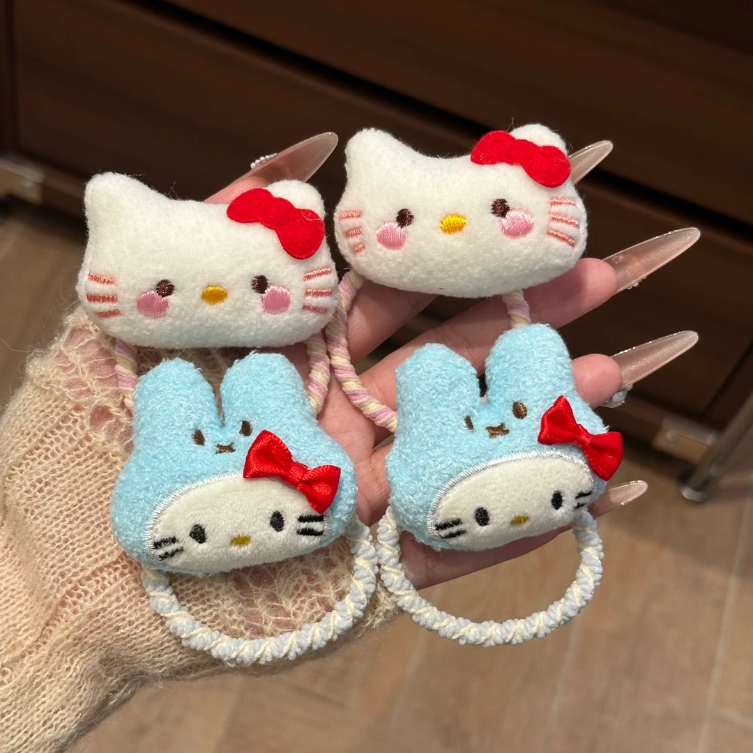 可爱新款KT猫蓝米菲兔发圈秋冬毛绒少女马尾皮筋森系卡通少女发绳