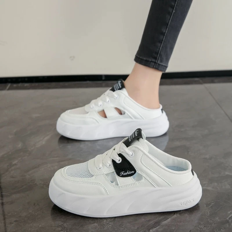 春夏新款女生潮流百搭网面镂空半拖板鞋CY525