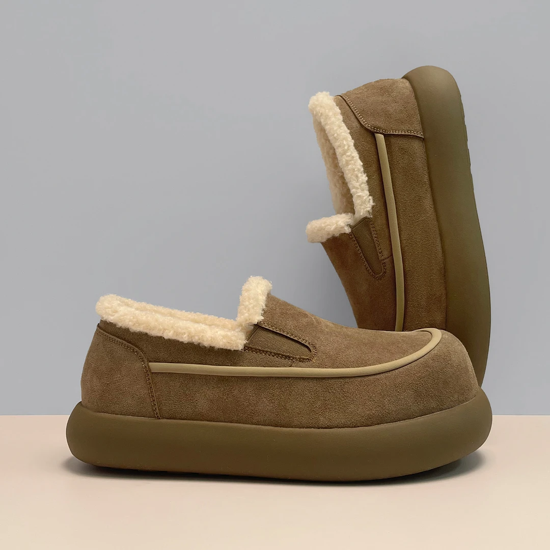 冬季休闲百搭加绒保暖男鞋一脚蹬日常外穿通勤舒适套脚懒人勃肯鞋